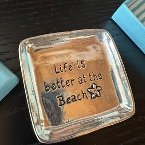 Small Silver Beach-Themed Trinket Dish in cute gift box